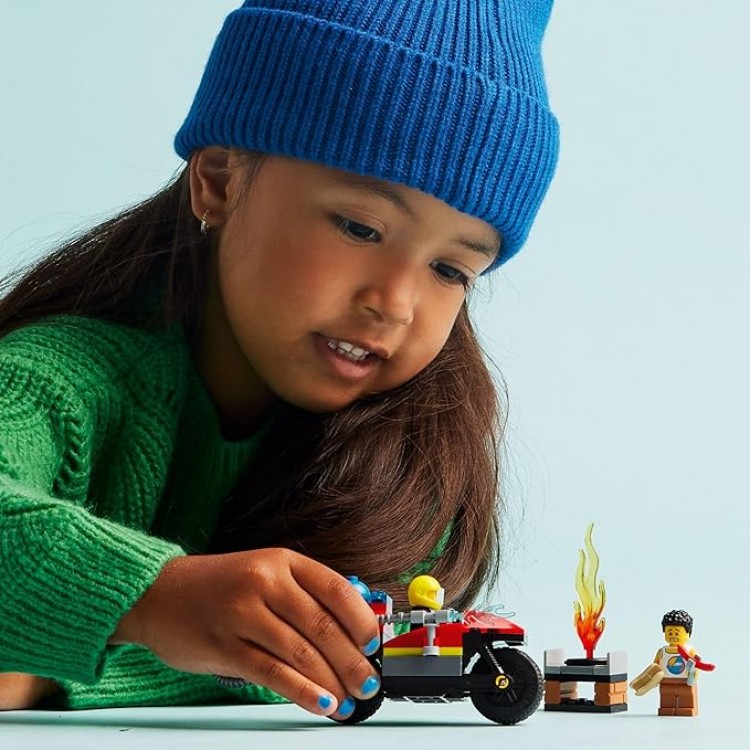 City Fire Rescue Motorcycle Firefighter Toy Playset for Kids Ages 4 and Up, Includes a Motorcycle Toy and 2 Minifigures, Fun Gift Idea or Pretend Play Toy for Boys and Girls, 60410